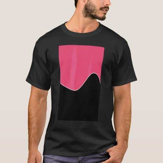 幾何学的2トーン波パターン濃いピンクとブラック Tシャツ (正面)