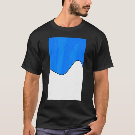 幾何学的2トーン波パターンAzureと白 Tシャツ (正面)