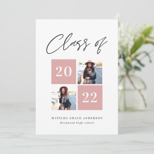 幾何学的2フォトタイポグラフィピンクガーリー目盛 案内状 (スタンド正面)