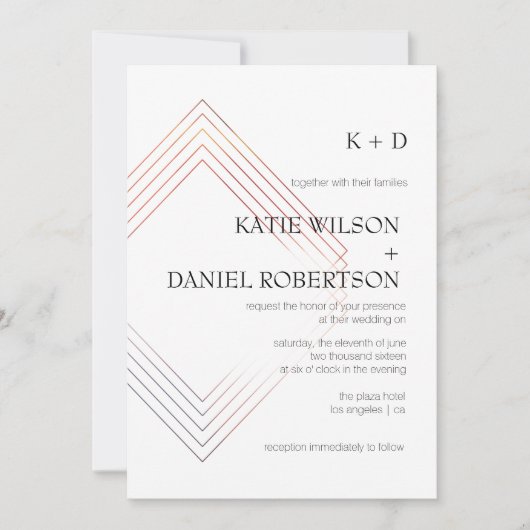 幾何学的5 x 7結婚式招待状 招待状 (正面)