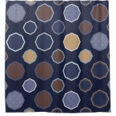 幾何学的、八角形、対角線、水玉模様 シャワーカーテン (正面)