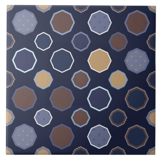 幾何学的、八角形、対角線、水玉模様 タイル (正面)