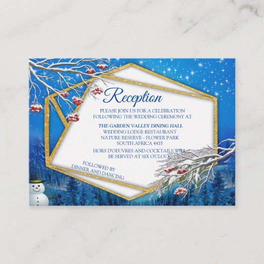 幾何学的 – 冬の金ゴールドファンタジーテーマ エンクロージャーカード (正面)