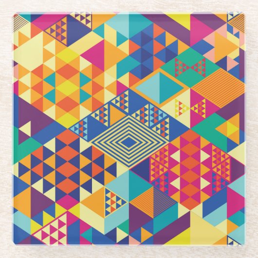 幾何学的、抽象芸術要素、ヴィンテージパターン。 ガラスコースター (正面)