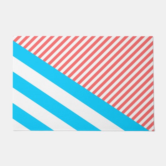 幾何学的，抽象芸術，テクスチャ，パターン，赤，青 ドアマット (正面)