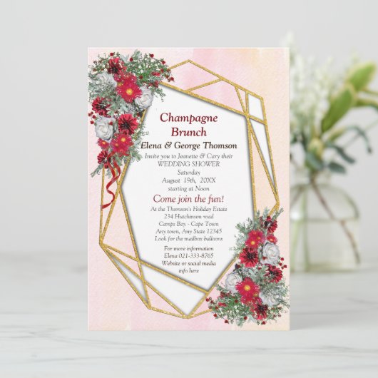 幾何学的 – 金ゴールドグリッターウェディングシャワー招待状 招待状 (スタンド正面)