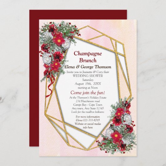 幾何学的 – 金ゴールドグリッターウェディングシャワー招待状 招待状 (正面/裏面)