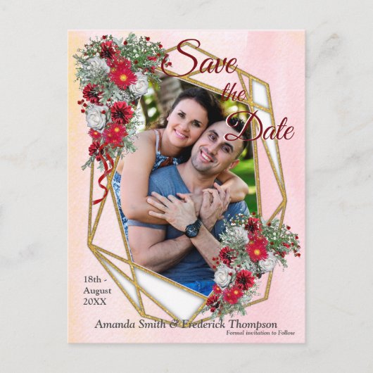 幾何学的 – 金ゴールドグリッターブルガンディブケッツ 案内ポストカード (正面)