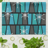 幾何学的MCM抽象芸術ターコイズティール(緑がかった色) キッチンタオル (折り畳み)