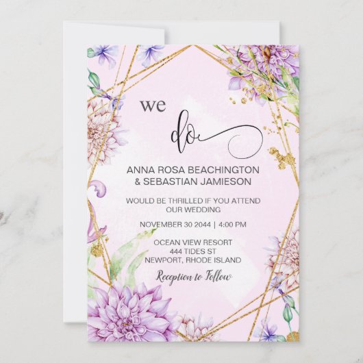 *~*幾何学的RSVPフローラAR15 QRsを結婚行う 招待状 (正面)