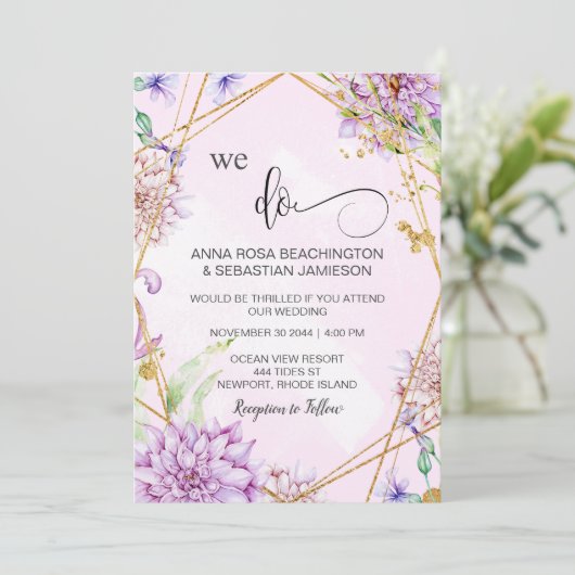 *~*幾何学的RSVPフローラAR15 QRsを結婚行う 招待状 (スタンド正面)