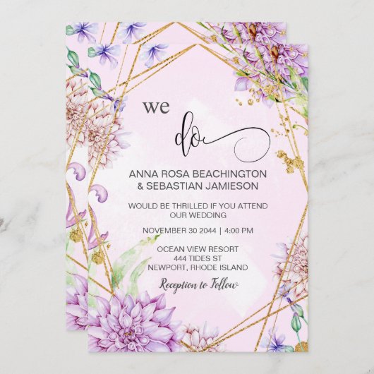 *~*幾何学的RSVPフローラAR15 QRsを結婚行う 招待状 (正面/裏面)