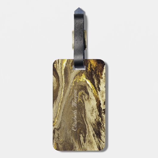 幾何学石大理石テクスチャ、フレームモノグラム ラゲッジタグ (裏面縦)