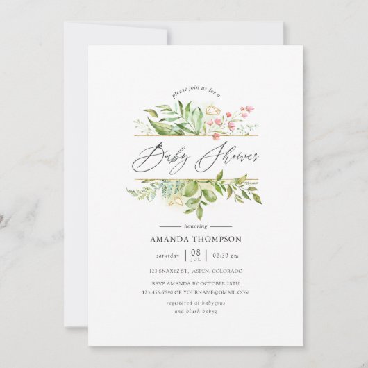 幾何学結晶の緑の赤ちゃんシャワー 招待状 (正面)