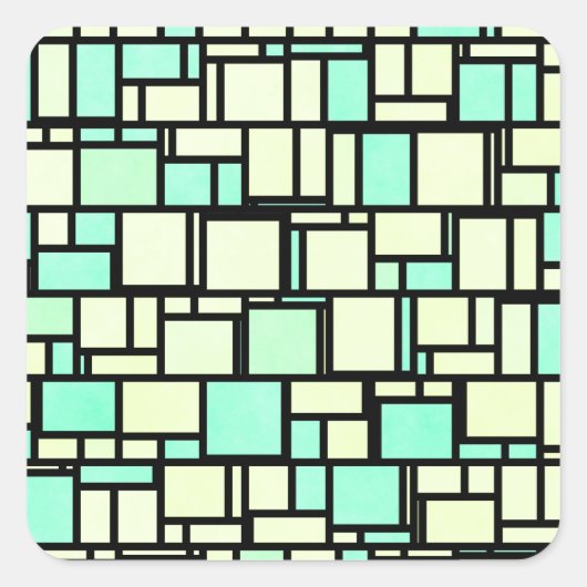 幾何学緑色の黄色のパターン スクエアシール (正面)