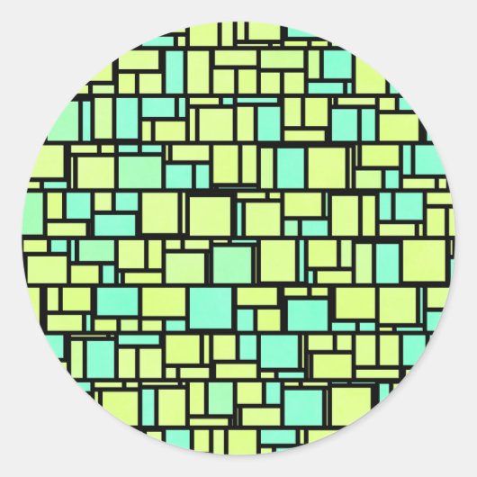 幾何学緑色の黄色のパターン ラウンドシール (正面)