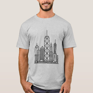 幾何学線のミニマルな都市スカイライン Tシャツ