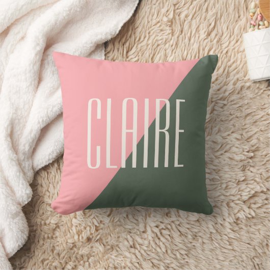 幾何学色ブロックのピンクの緑のパーソナライズされた名前 クッション (ブランケット)