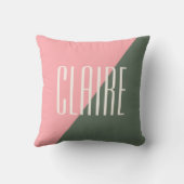 幾何学色ブロックのピンクの緑のパーソナライズされた名前 クッション (裏面)