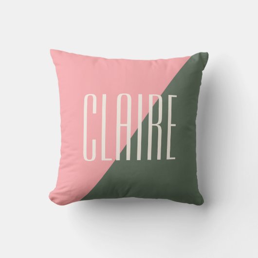 幾何学色ブロックのピンクの緑のパーソナライズされた名前 クッション (正面)