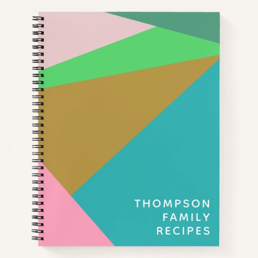 幾何学色ブロック三角形パーソナライズされたレシピ ノートブック (正面)