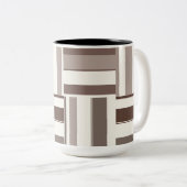幾何学色ブロック長方形 – 茶色とベージュ ツートーンマグカップ (正面右)