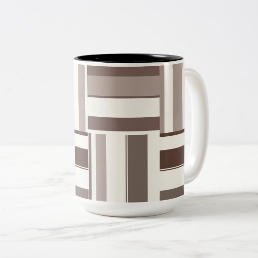 幾何学色ブロック長方形 – 茶色とベージュ ツートーンマグカップ (正面右)