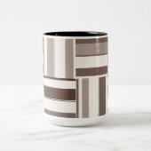 幾何学色ブロック長方形 – 茶色とベージュ ツートーンマグカップ (中央)