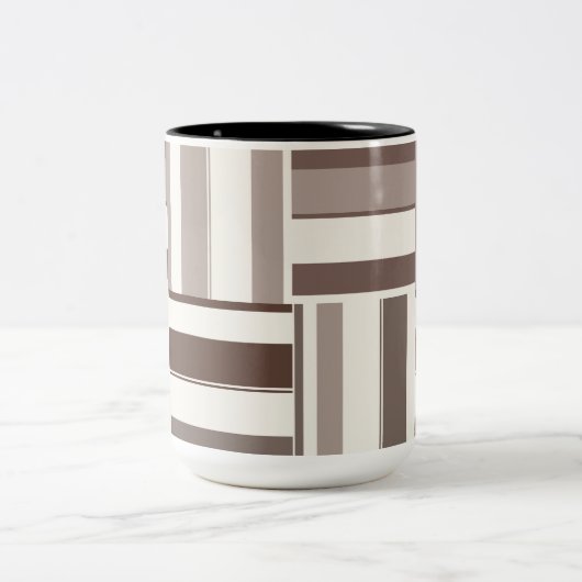幾何学色ブロック長方形 – 茶色とベージュ ツートーンマグカップ (中央)