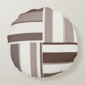幾何学色ブロック長方形 – 茶色とベージュ ラウンドクッション (裏面)