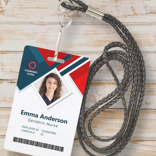 幾何学色ロゴ従業員名QRとバーコード バッジ