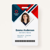 幾何学色ロゴ従業員名QRとバーコード バッジ (正面)