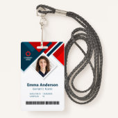 幾何学色ロゴ従業員名QRとバーコード バッジ (正面ランヤード)