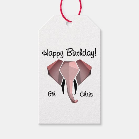 幾何学象の頭誕生日の年齢と名前 ギフトタグ (正面)