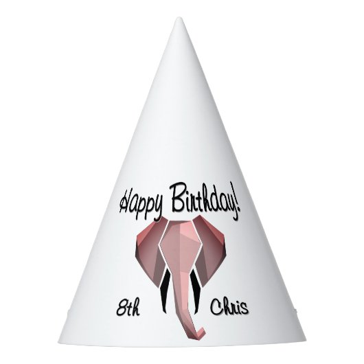 幾何学象の頭誕生日の年齢と名前 パーティーハット (正面)