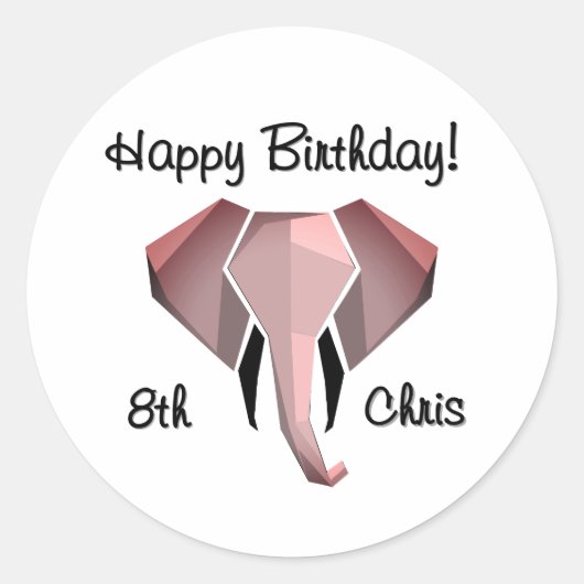 幾何学象の頭誕生日の年齢と名前 ラウンドシール (正面)