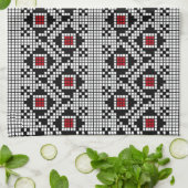 幾何学赤と黒のフォークルーマニアのモチーフ キッチンタオル (折り畳み)