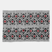 幾何学赤と黒のフォークルーマニアのモチーフ キッチンタオル (横)
