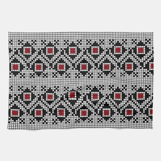 幾何学赤と黒のフォークルーマニアのモチーフ キッチンタオル (横)