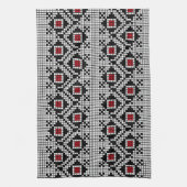 幾何学赤と黒のフォークルーマニアのモチーフ キッチンタオル (縦)