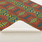 幾何学赤青&黄ヴィンテージ部族 シェルパブランケット (3/4)