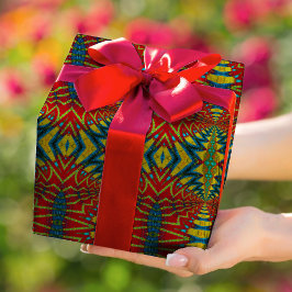 幾何学赤青&黄ヴィンテージ部族 ラッピングペーパー