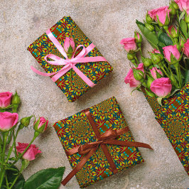 幾何学赤青&黄ヴィンテージ部族 ラッピングペーパー