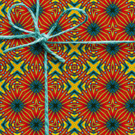 幾何学赤青&黄ヴィンテージ部族 ラッピングペーパー