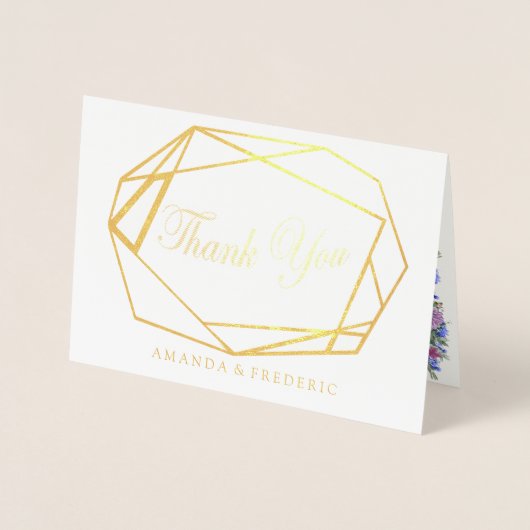 幾何学金箔バイオレットフラワーサンキューカード 箔カード (正面)