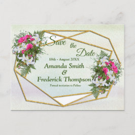 幾何学金輝く花束が日付を保存 案内ポストカード