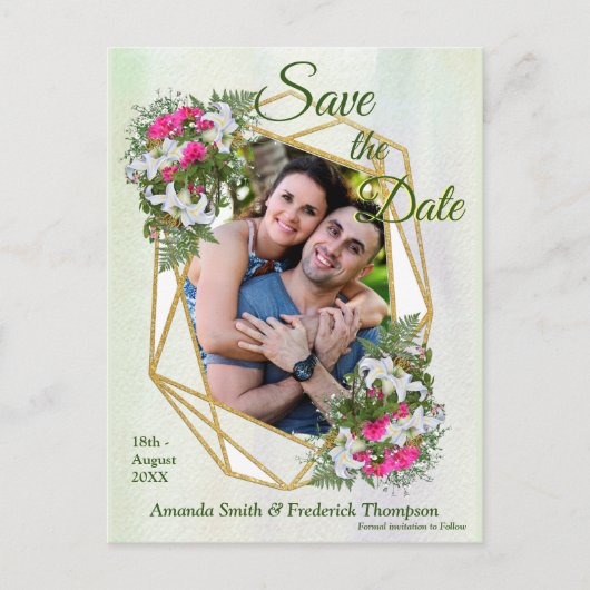 幾何学金輝く花束が日付を保存 案内ポストカード (正面)