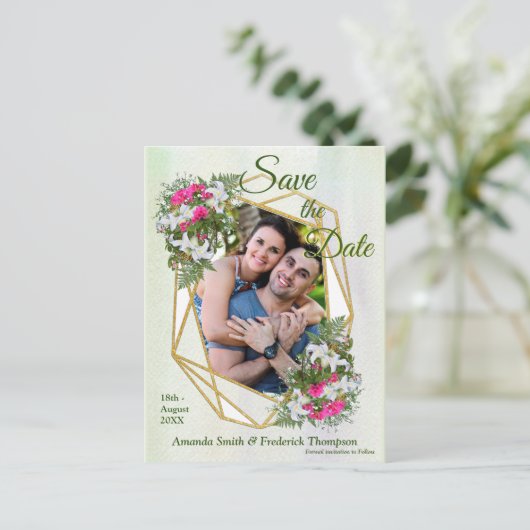 幾何学金輝く花束が日付を保存 案内ポストカード (スタンド正面)