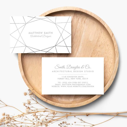 幾何学銀ラインモダンビジネスカー 名刺