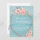 幾何学銅水カラーフローラビーチ結婚式 インビテーションポストカード (正面/裏面)